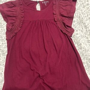 LOFT Ruffle Sleeve Knit Top in Berry